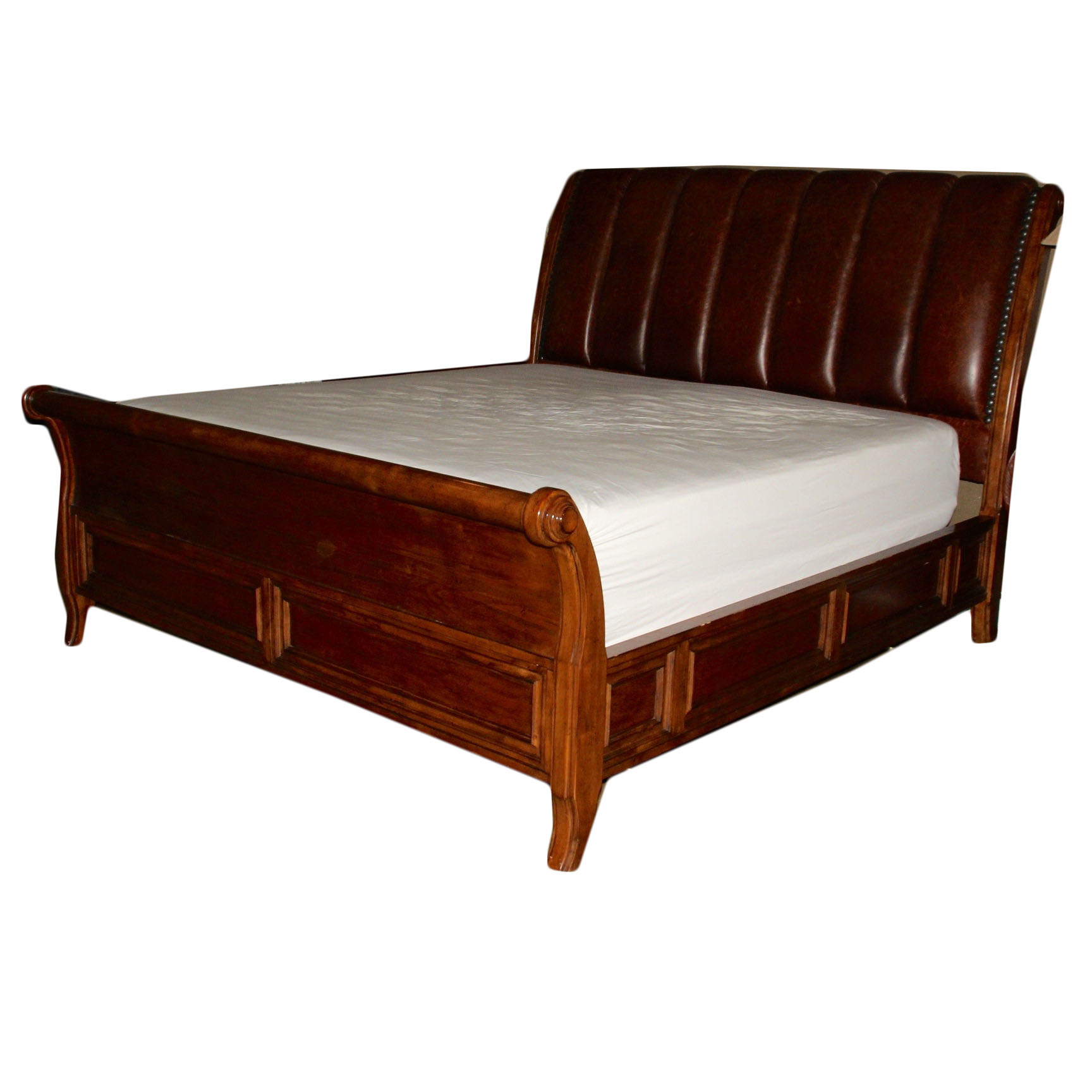 Stanley Furniture Co. Hobnail Leather Upholstered King Size Bed Frame