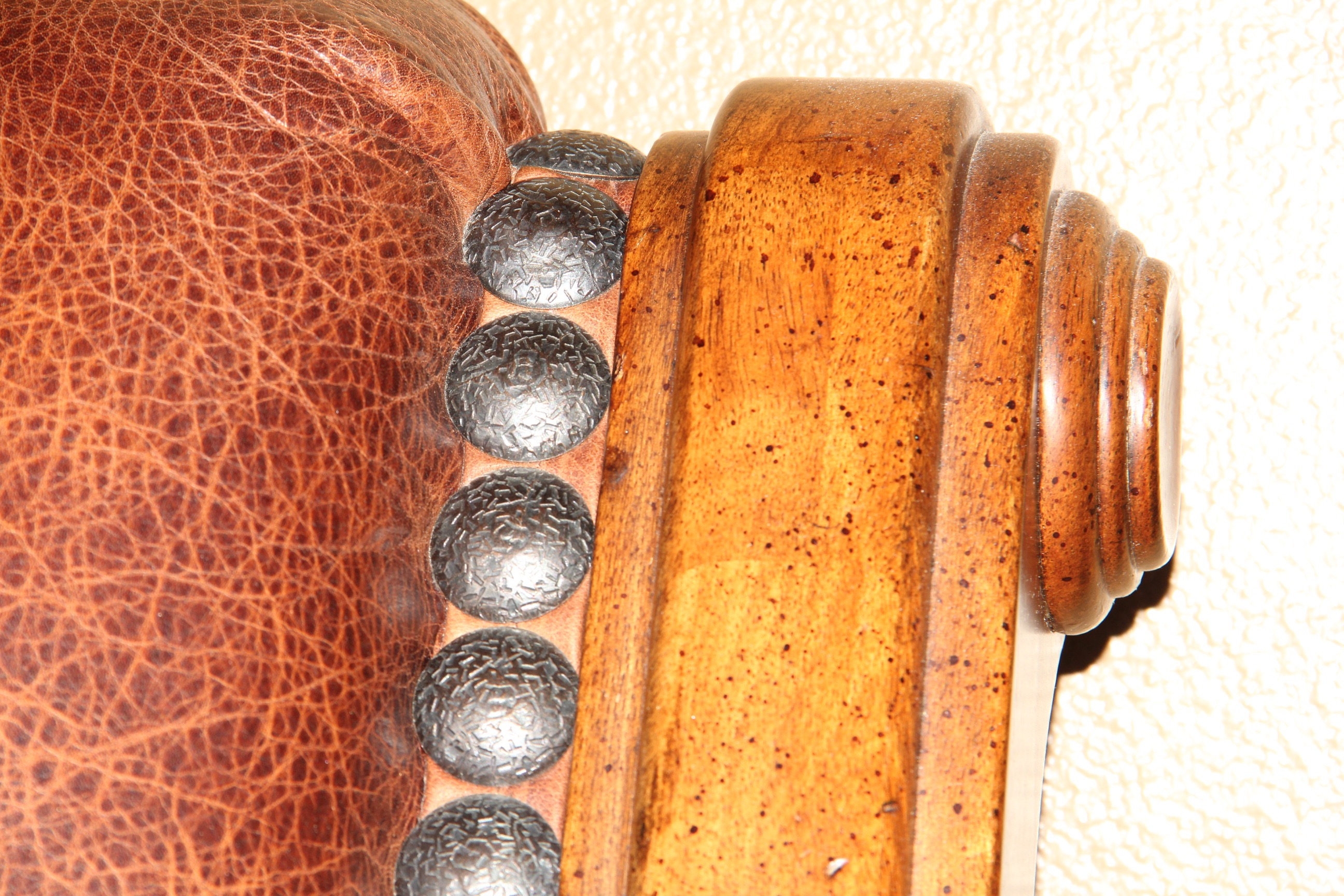 Stanley Furniture Co. Hobnail Leather Upholstered King Size Bed Frame