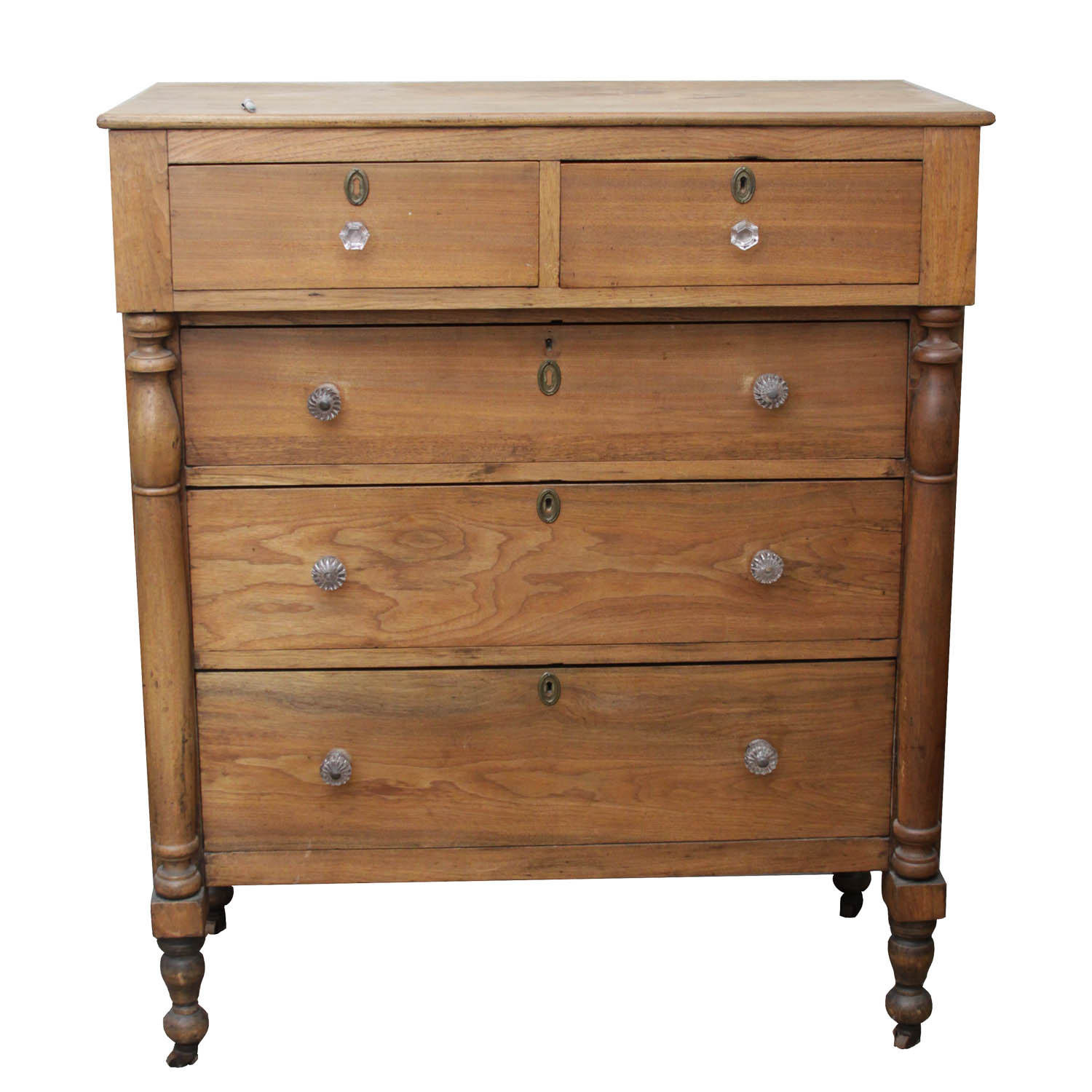 Antique Spindle Leg Wood Dresser with Glass Knobs