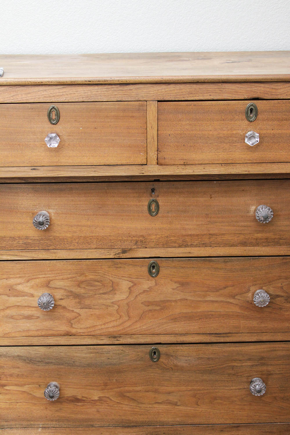 Antique Spindle Leg Wood Dresser with Glass Knobs