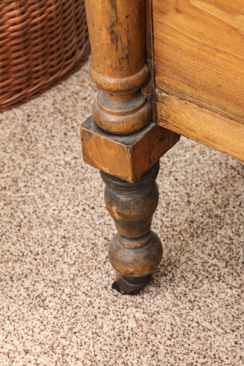 Antique Spindle Leg Wood Dresser with Glass Knobs