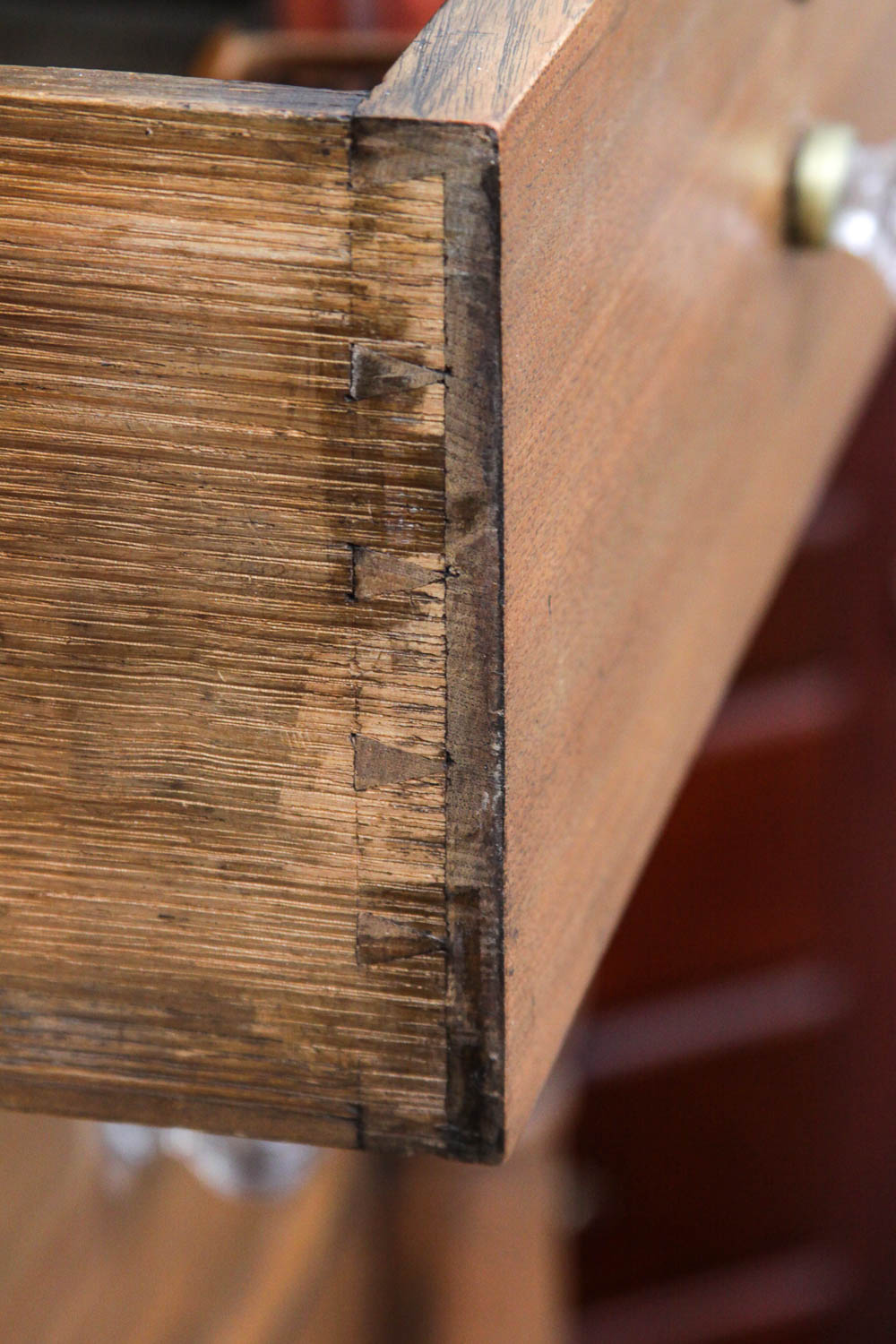 Antique Spindle Leg Wood Dresser with Glass Knobs