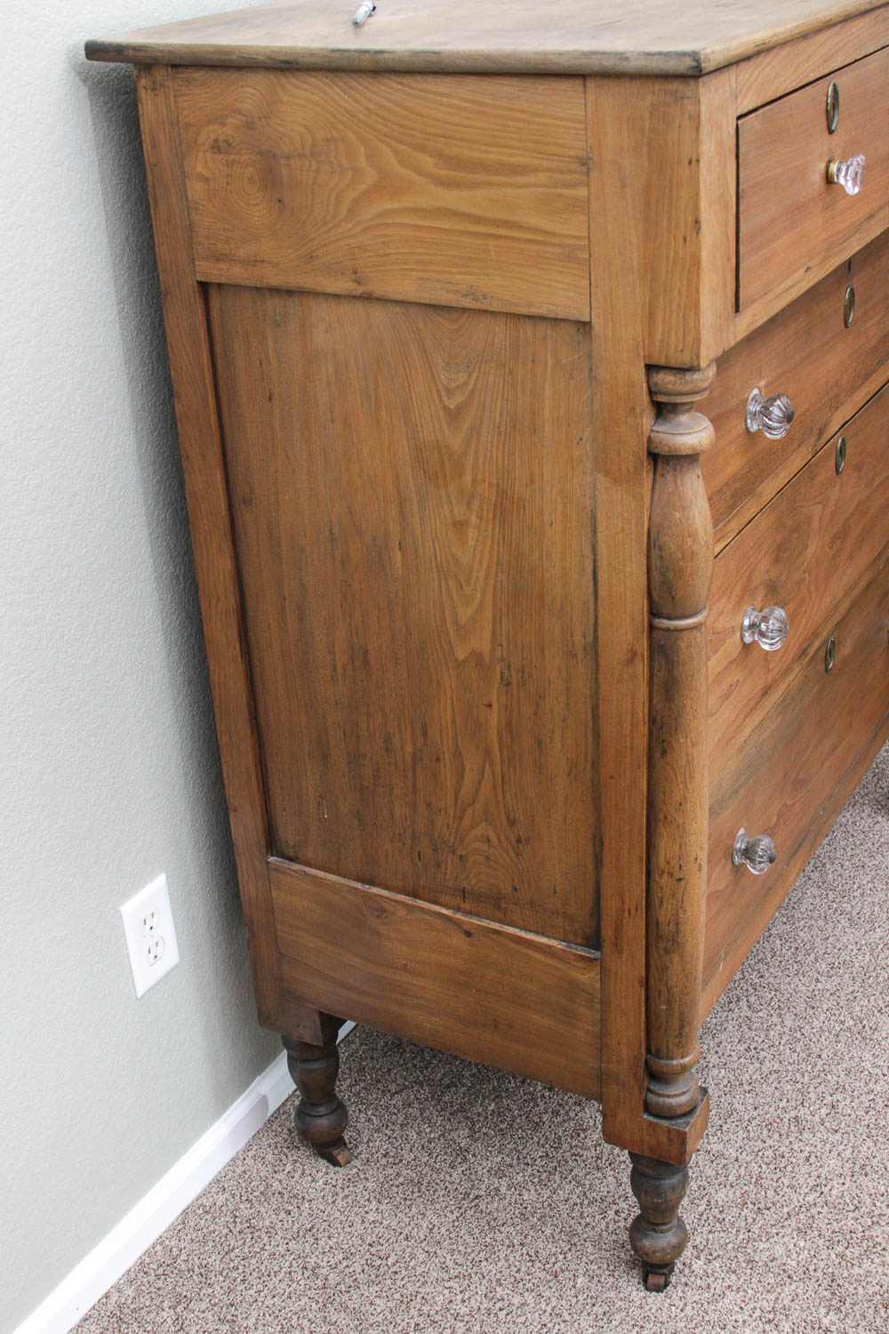Antique Spindle Leg Wood Dresser with Glass Knobs