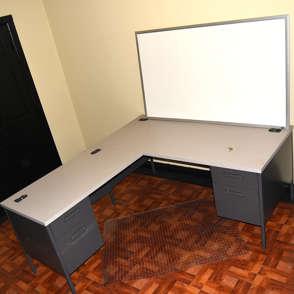 Gray Metal Corner Desk with Accessories