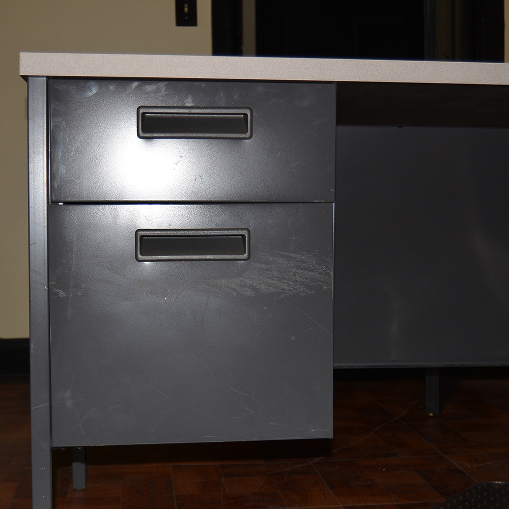Gray Metal Corner Desk with Accessories