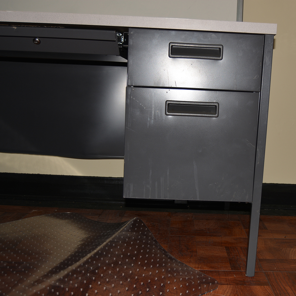 Gray Metal Corner Desk with Accessories