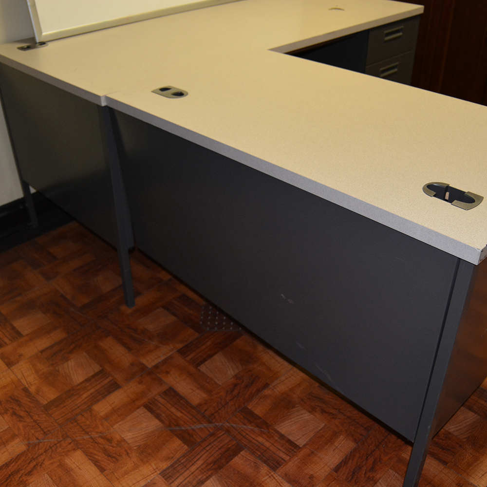 Gray Metal Corner Desk with Accessories