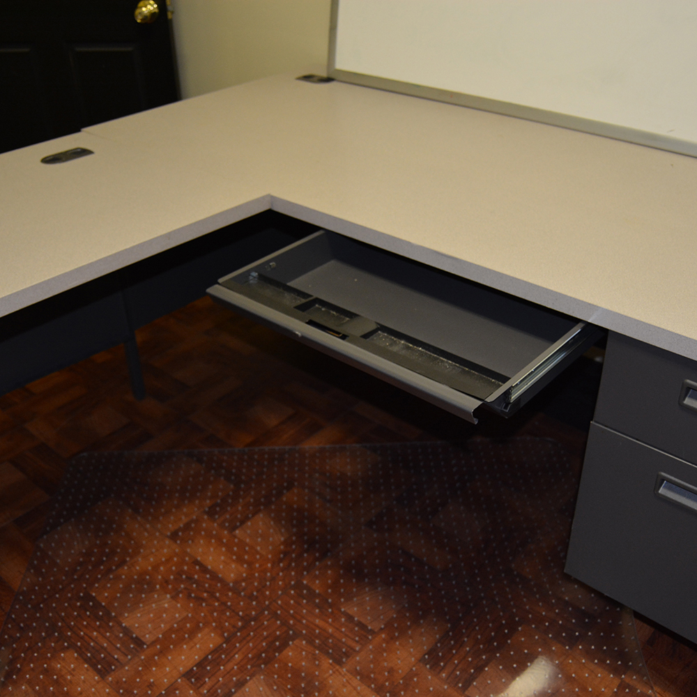 Gray Metal Corner Desk with Accessories