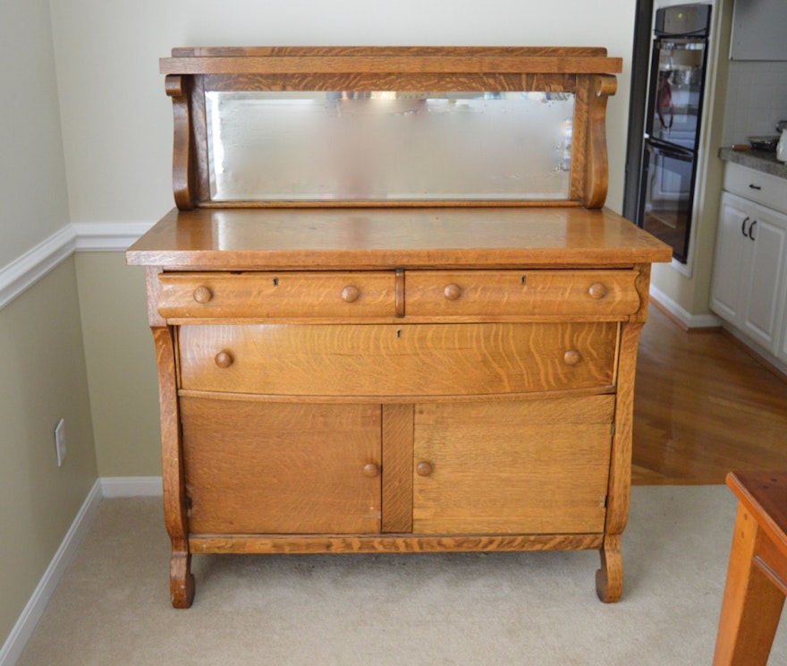 Antique Tiger Oak Buffet with Mirror