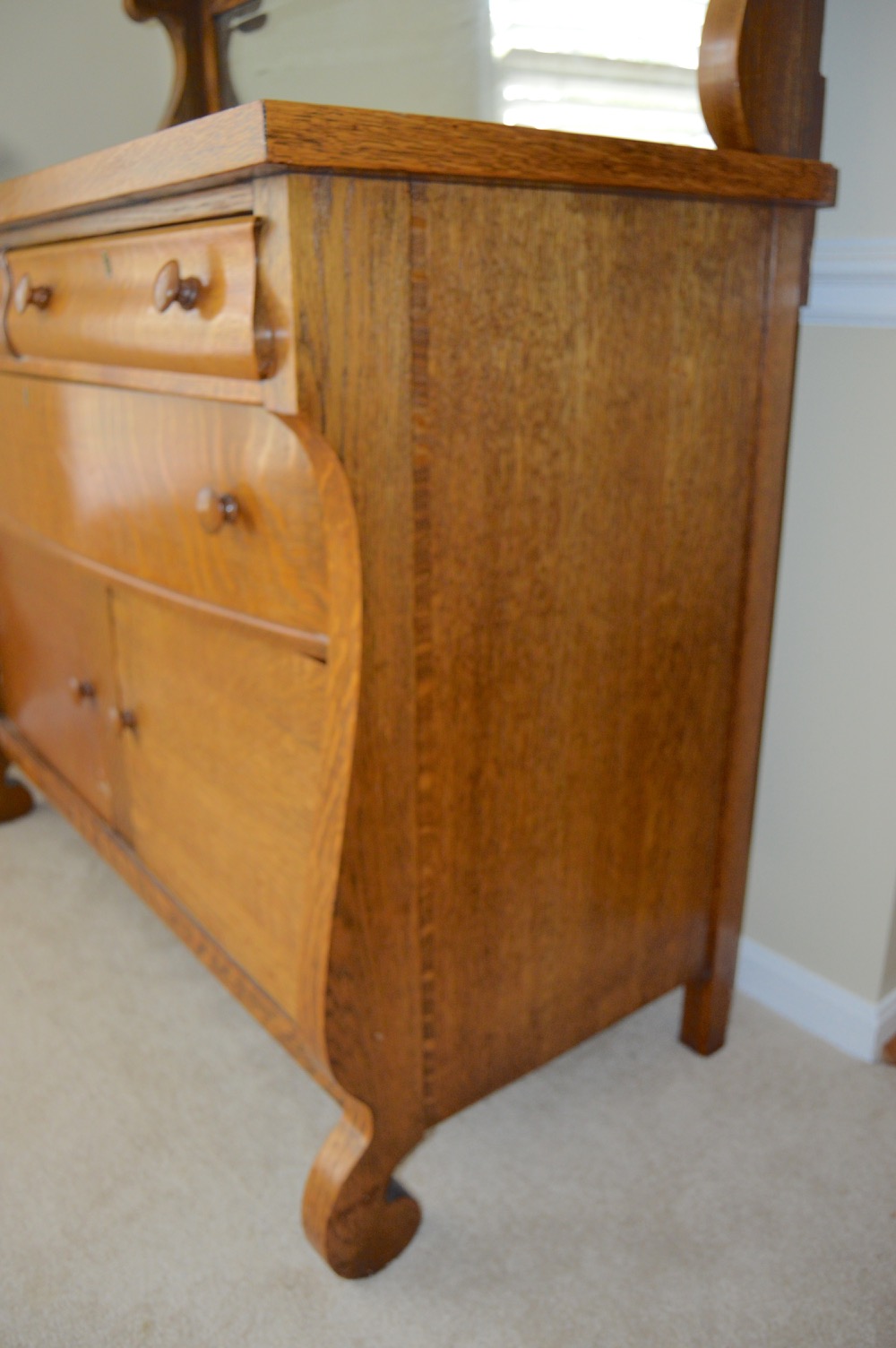 Antique Tiger Oak Buffet with Mirror