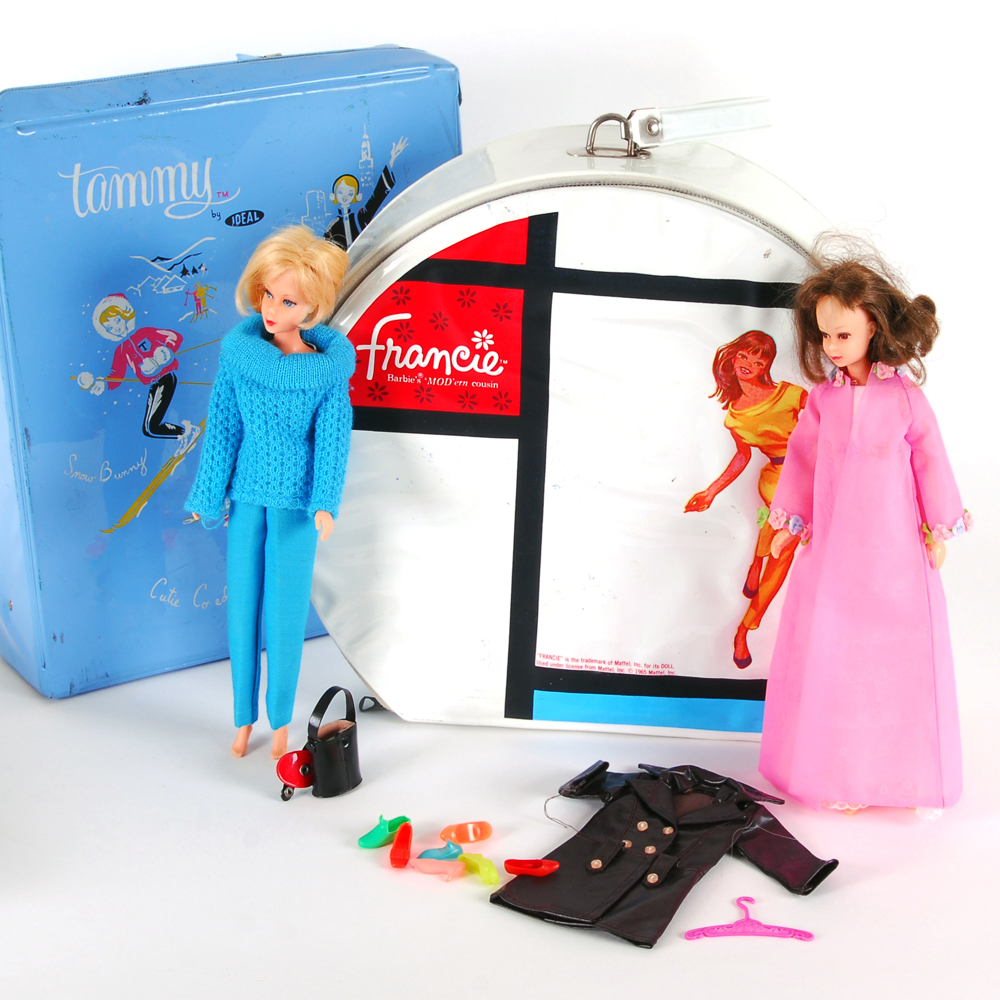 1960's Francie and Casie Dolls with Original Clothing and Cases