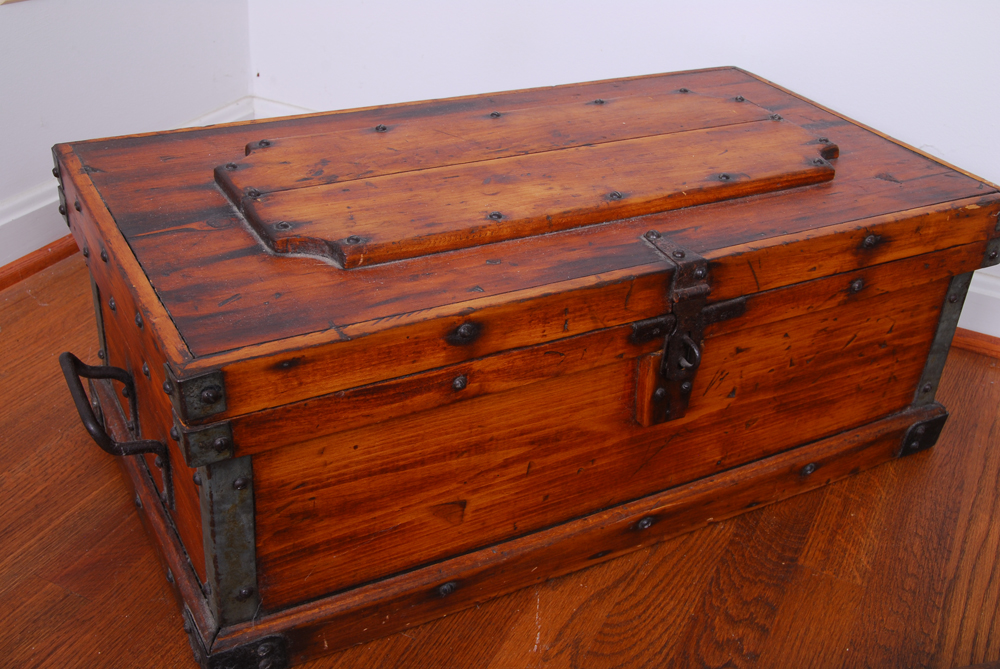 Wood Chest with Antique Drafting Tools