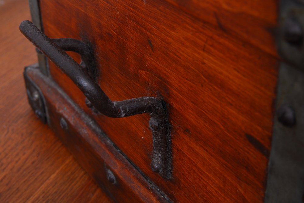Wood Chest with Antique Drafting Tools