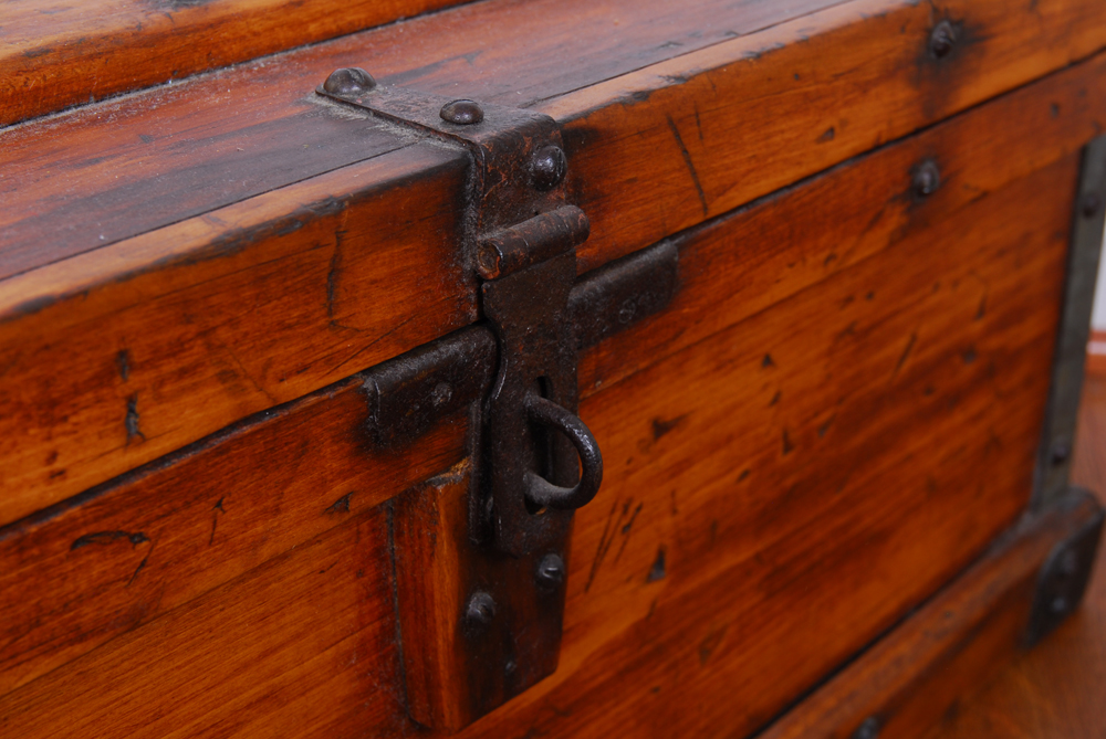 Wood Chest with Antique Drafting Tools