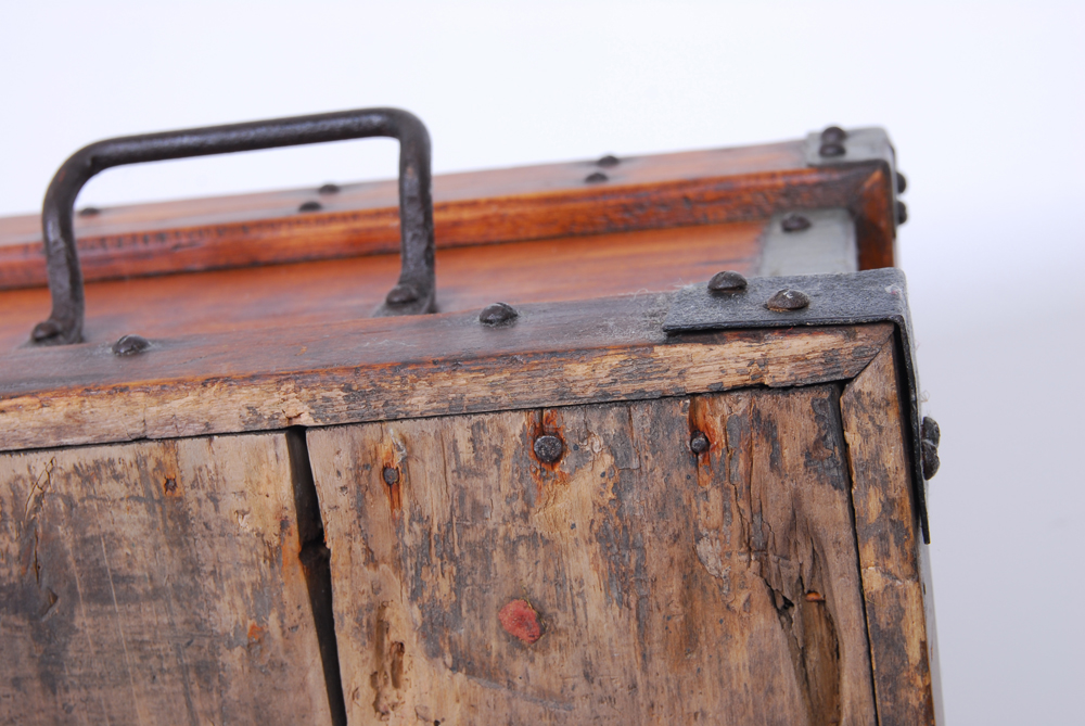 Wood Chest with Antique Drafting Tools