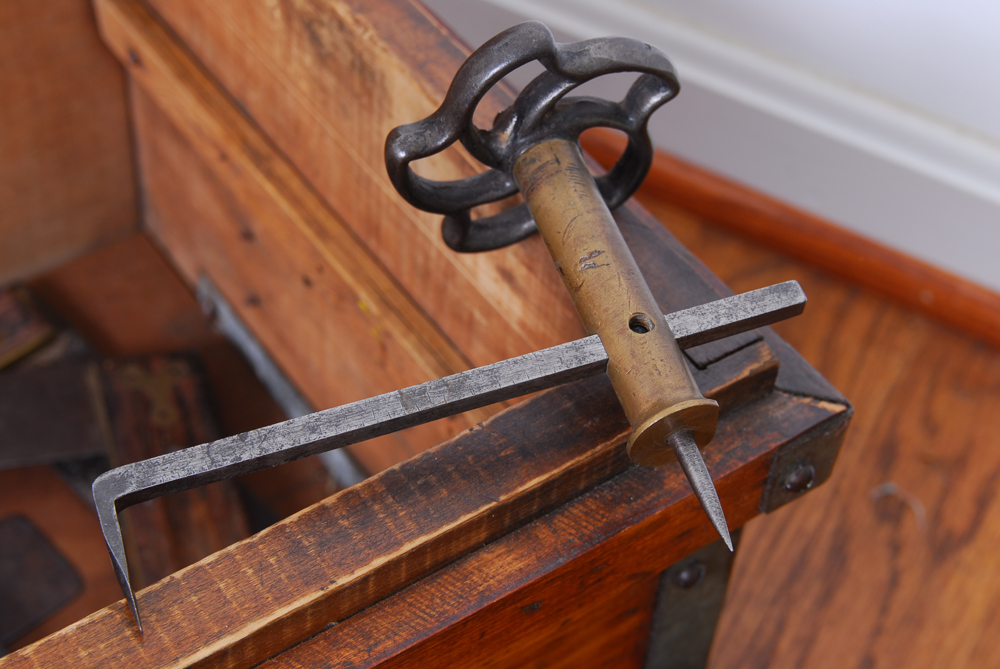 Wood Chest with Antique Drafting Tools