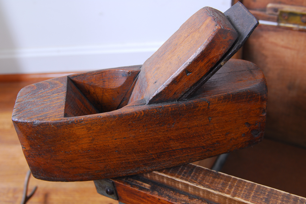 Wood Chest with Antique Drafting Tools