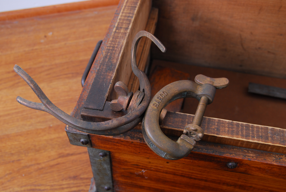 Wood Chest with Antique Drafting Tools