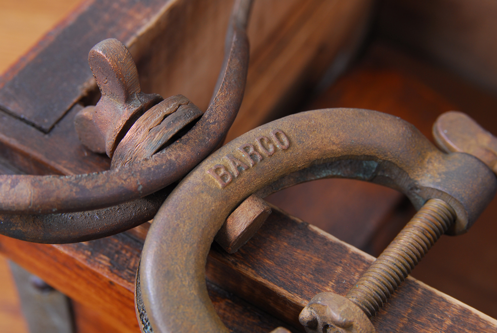 Wood Chest with Antique Drafting Tools