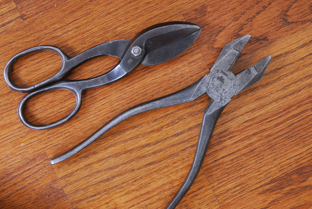 Wood Chest with Antique Drafting Tools