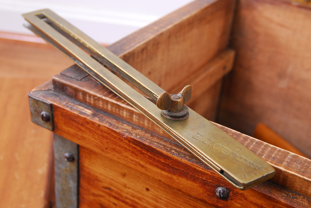 Wood Chest with Antique Drafting Tools