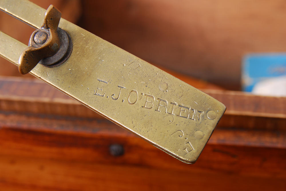 Wood Chest with Antique Drafting Tools