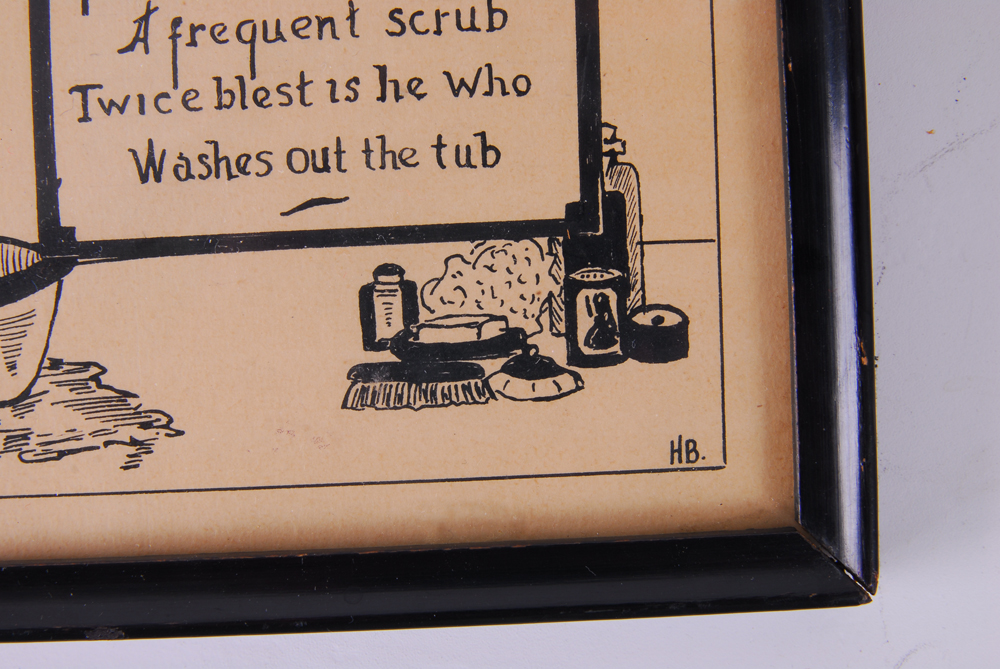 Vintage Ink Drawing of Boy in Tub