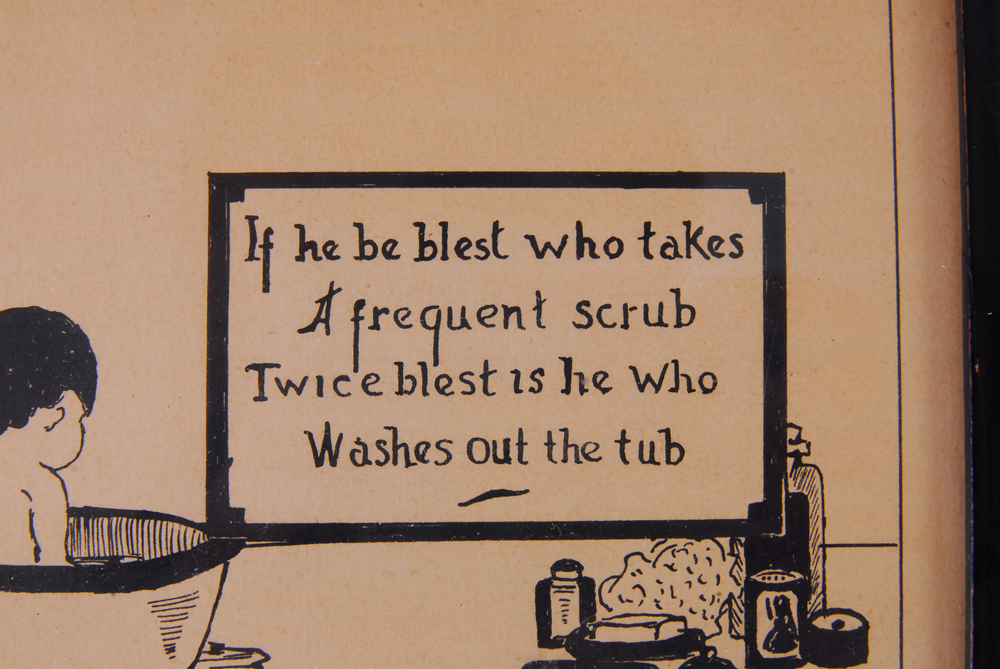 Vintage Ink Drawing of Boy in Tub