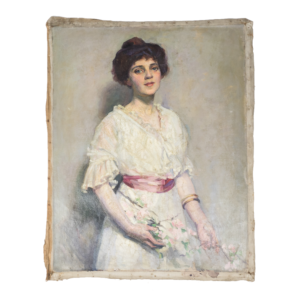 Emily B. Waite Portrait of a Woman in White Dress Unstretched Oil on Canvas