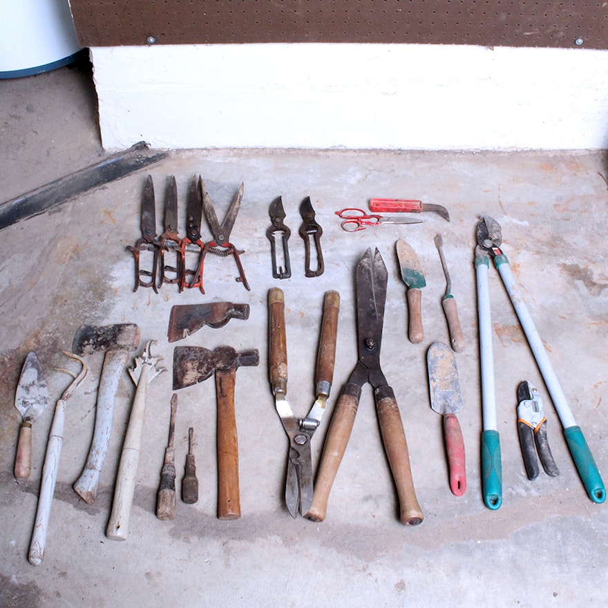 Assortment of Vintage Wood and Metal Hand Tools