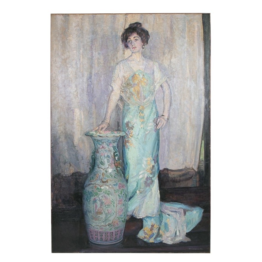 Emily B. Waite Woman with Chinese Vase Oil on Canvas