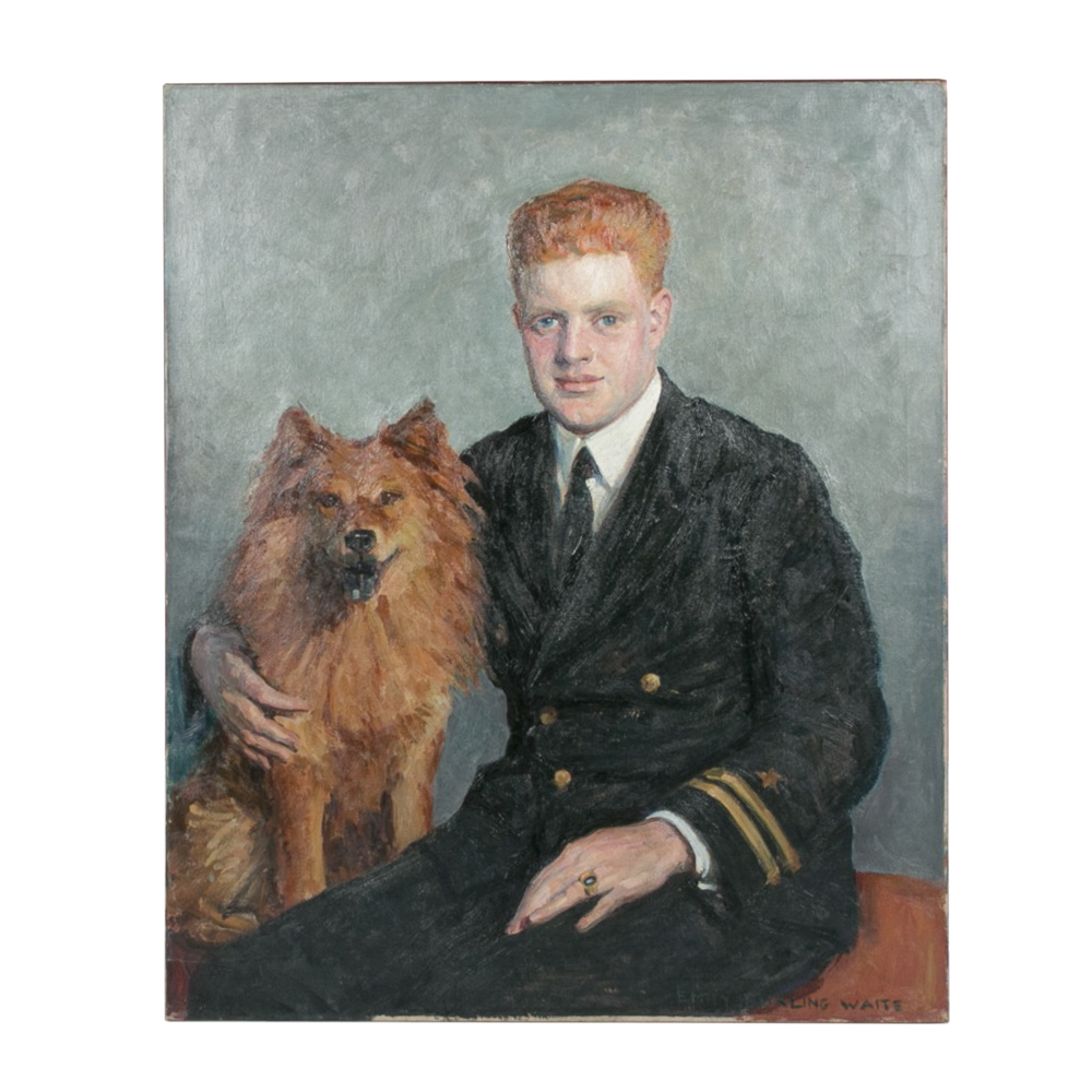 Emily B. Waite Naval Lieutenant with Dog Oil on Canvas