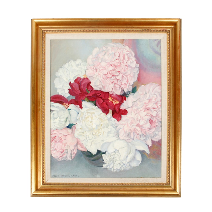 Emily B. Waite Pink and White Peonies Oil on Canvas