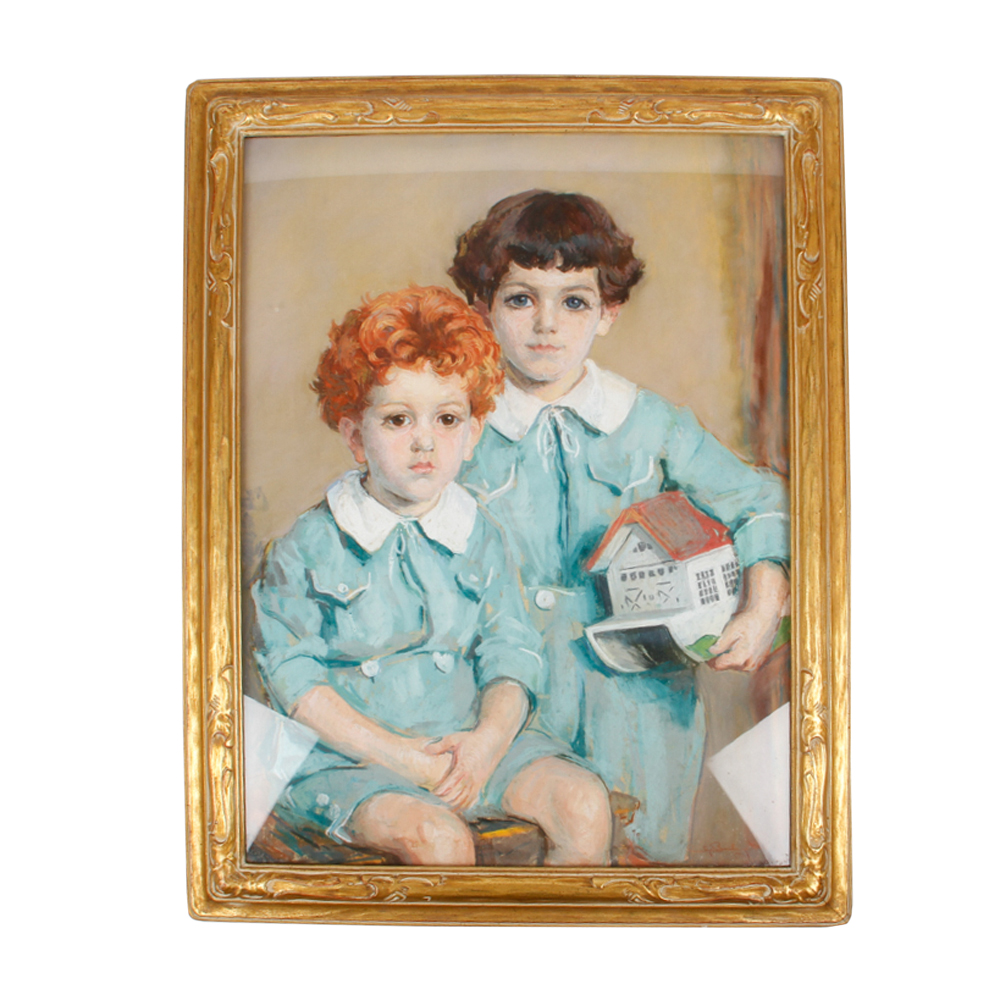 Emily B. Waite Portrait of Children Pastel on Board