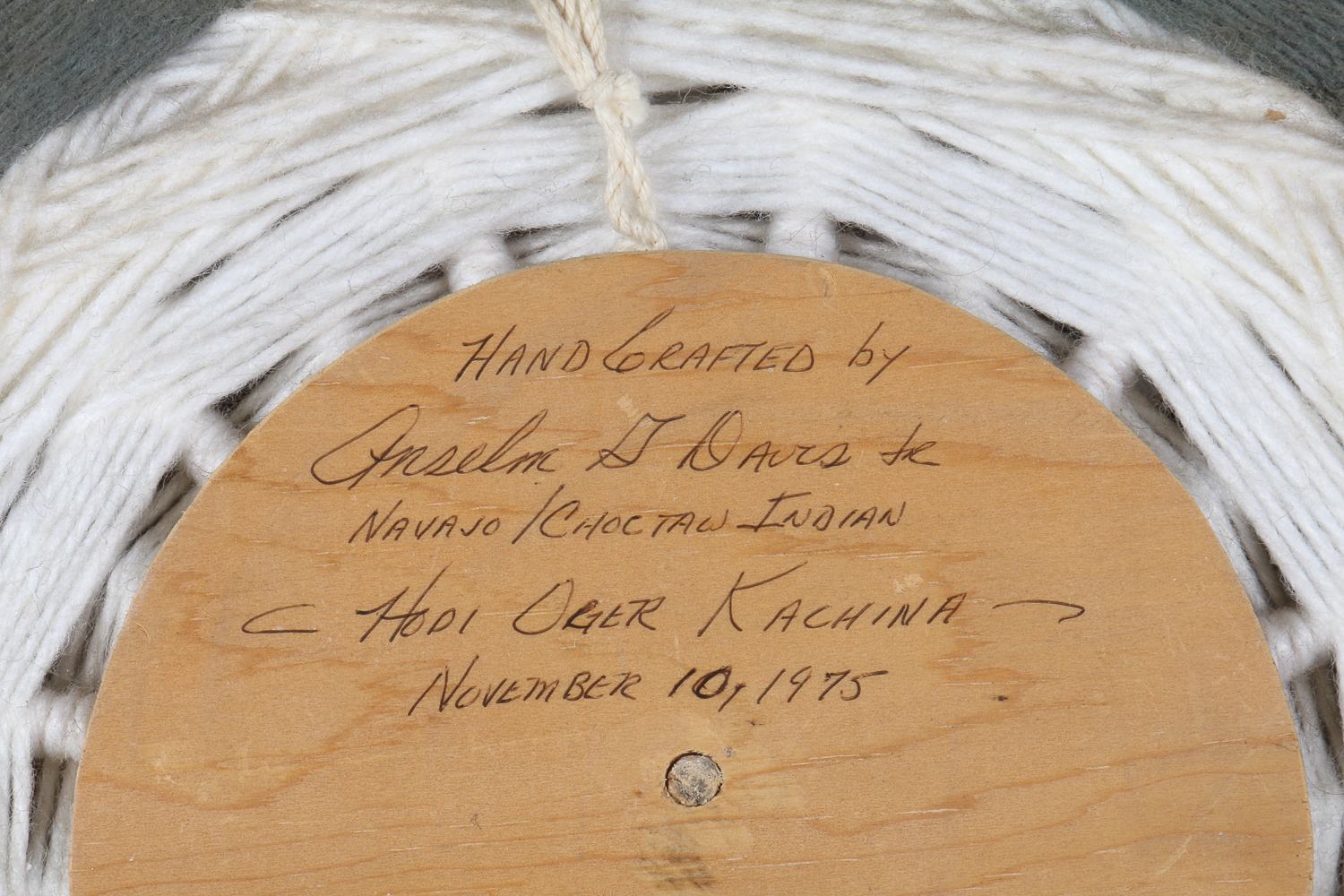 1975 Anselm Davis Jr. Fiber Wall Sculpture "Hopi Oger Kachina"