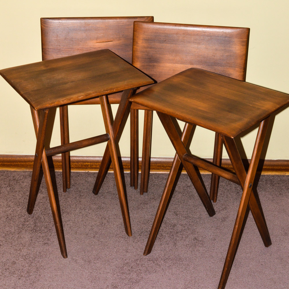 Set of Four Folding Wood Tray Tables