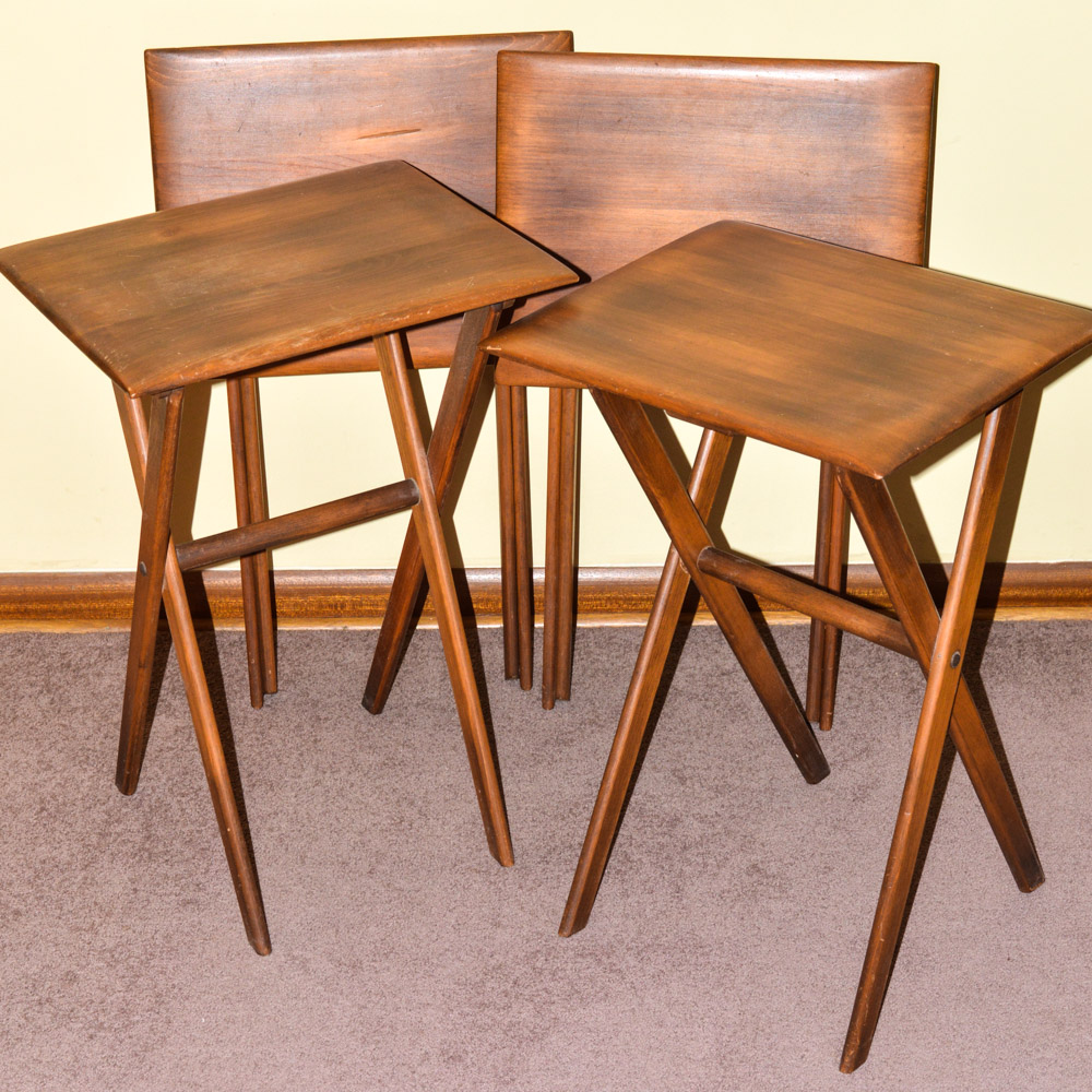 Set of Four Folding Wood Tray Tables