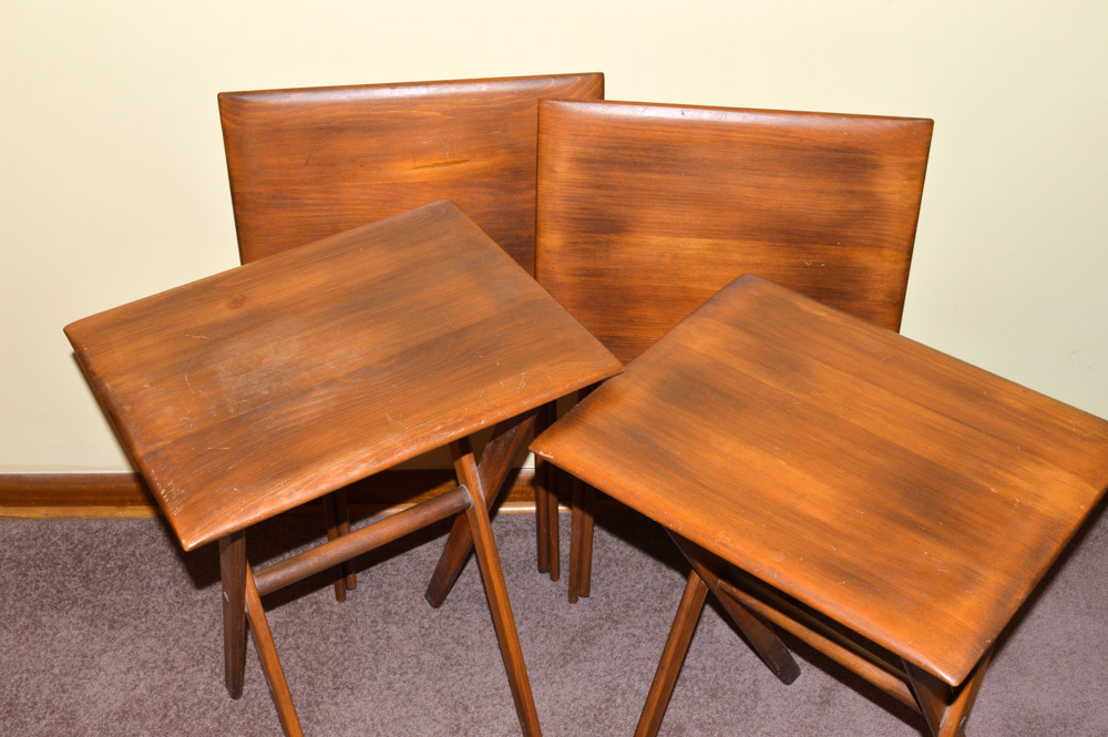 Set of Four Folding Wood Tray Tables