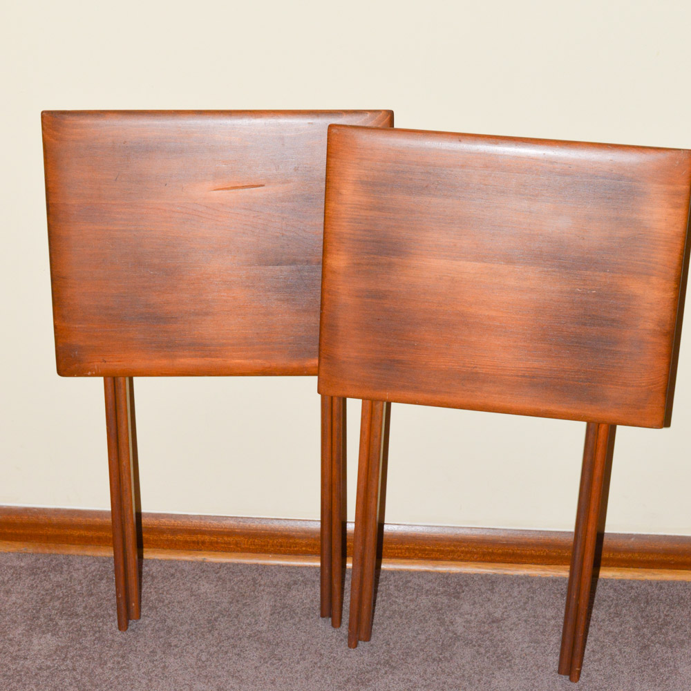 Set of Four Folding Wood Tray Tables