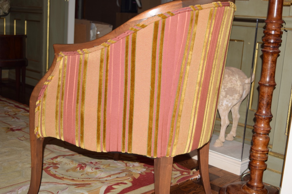 Antique Georgian Barrel Back Chair in Custom Upholstery