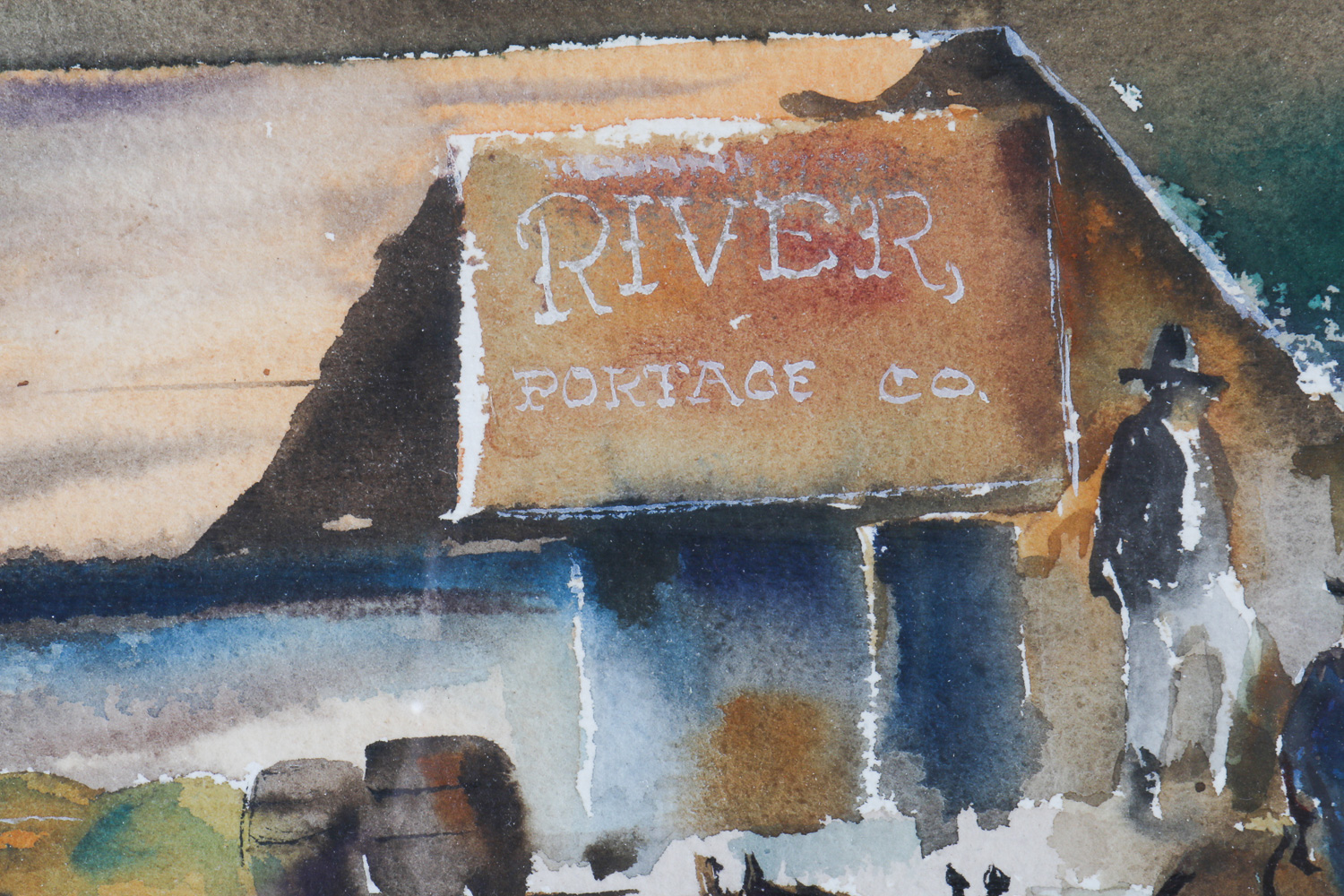 Robert Bob DeJulio Watercolor of a Western Landscape with Covered Wagons