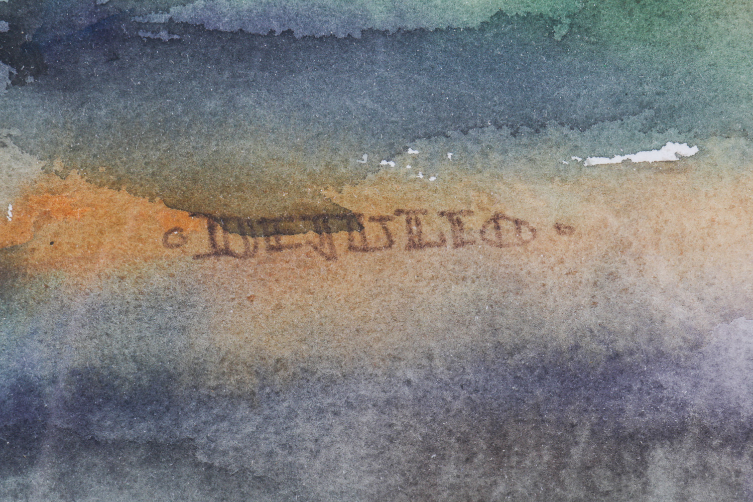 Robert Bob DeJulio Watercolor of a Western Landscape with Covered Wagons