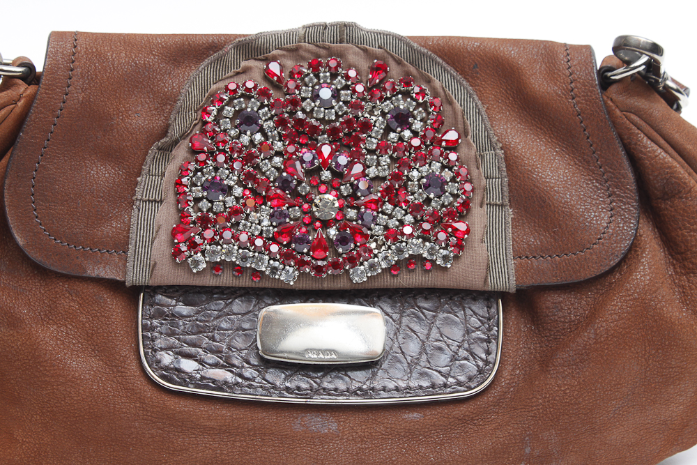 Prada Vintage Rhinestone and Brown Suede Purse