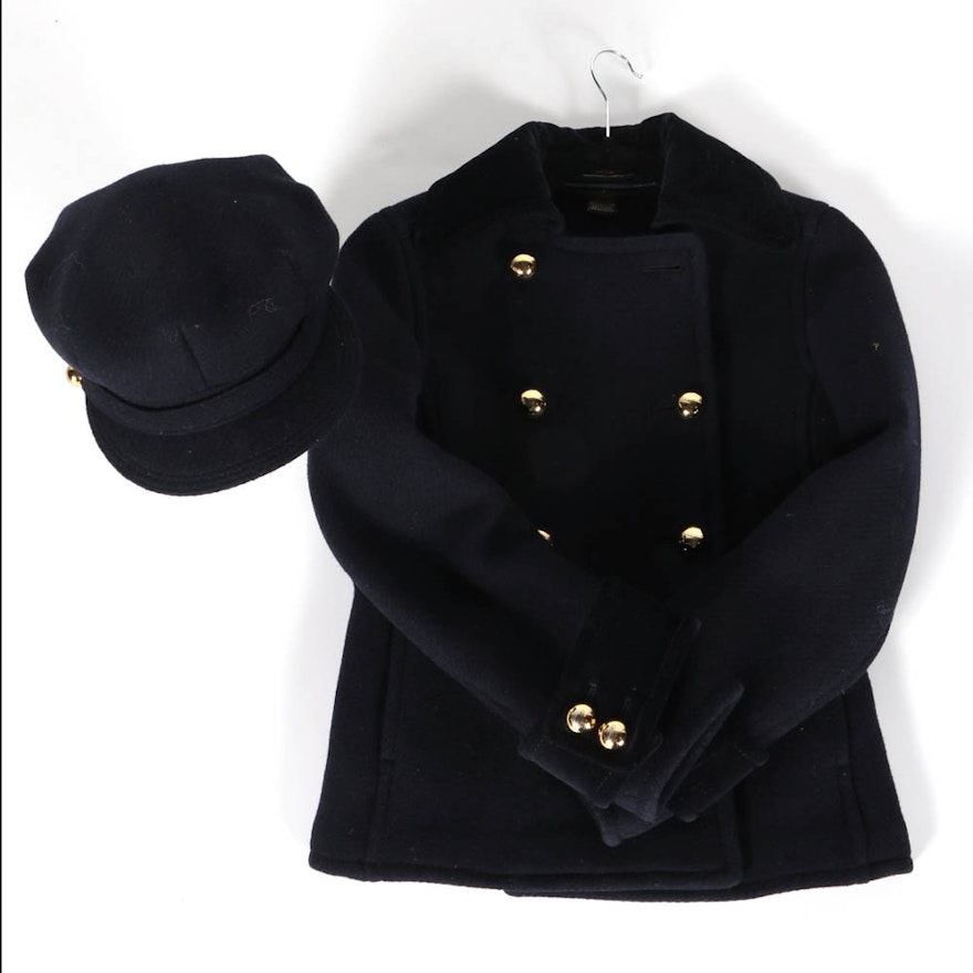 Coach Navy Blue Peacoat And Matching Hat