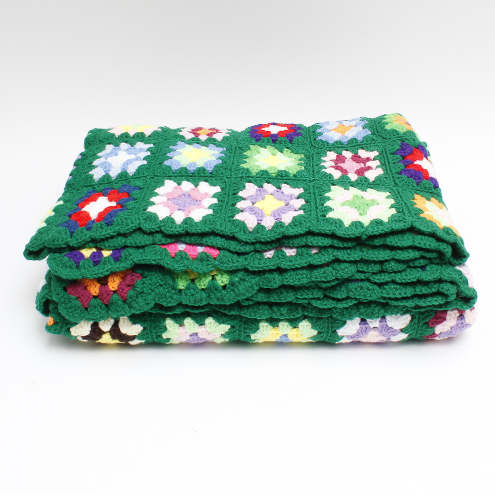 Multi-Colored Hand Crocheted Vintage Blanket