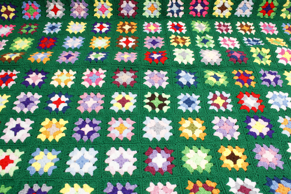 Multi-Colored Hand Crocheted Vintage Blanket