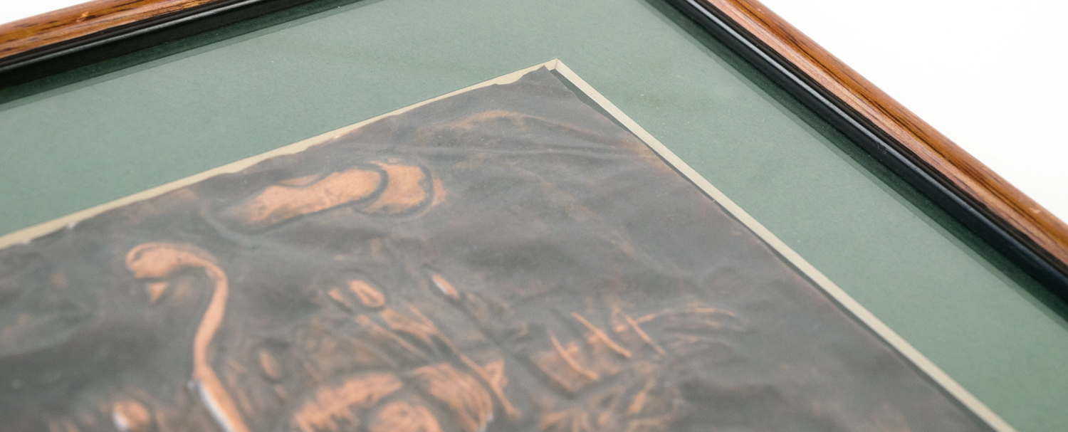 Two Vintage Hammered Copper Framed Wall Hangings