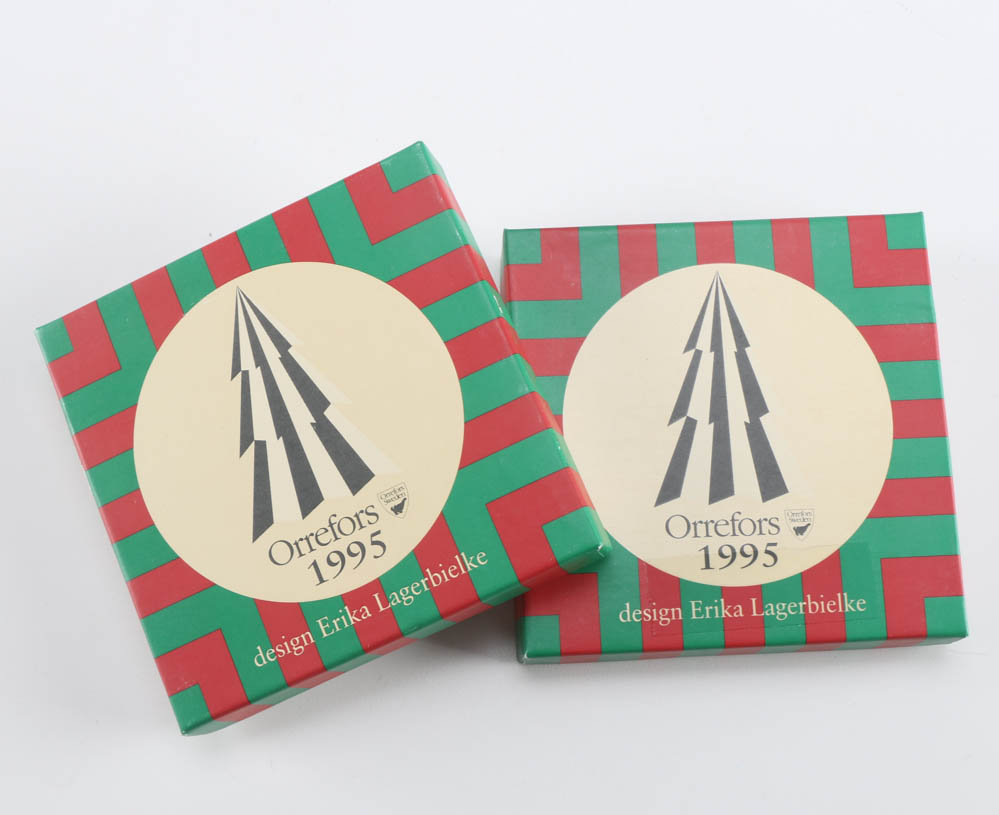 Pair of Orrefors Crystal Christmas Ornaments