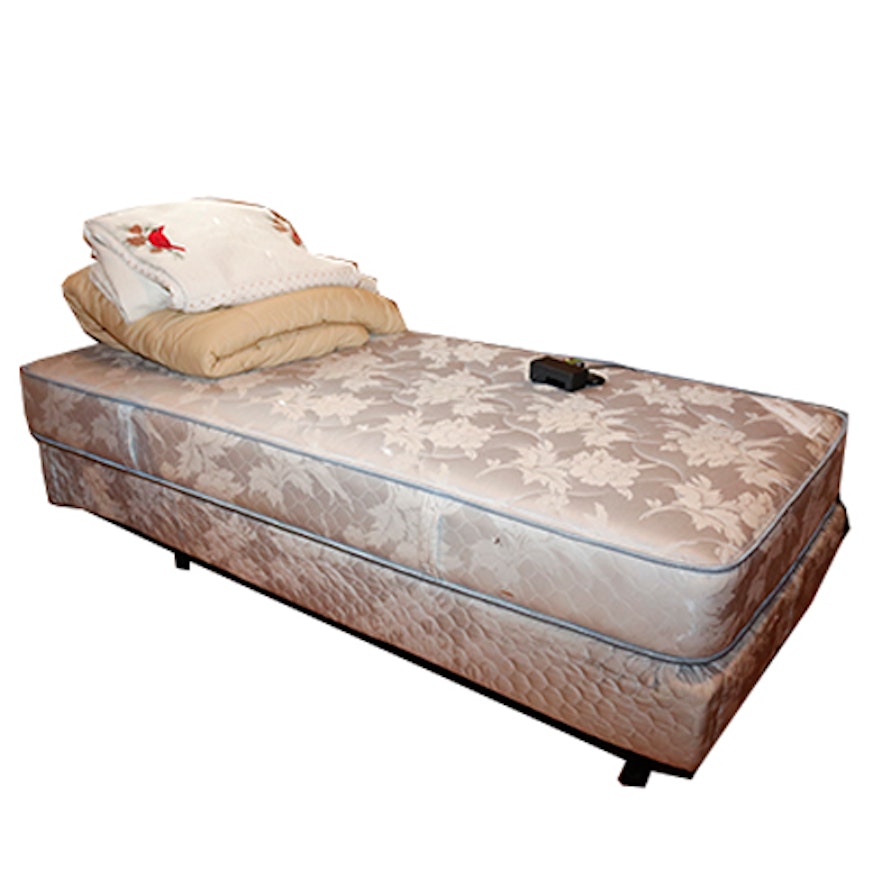 Adjustable Twin Size Bed Frame by Sleep Comfort with Mattress and Bedding
