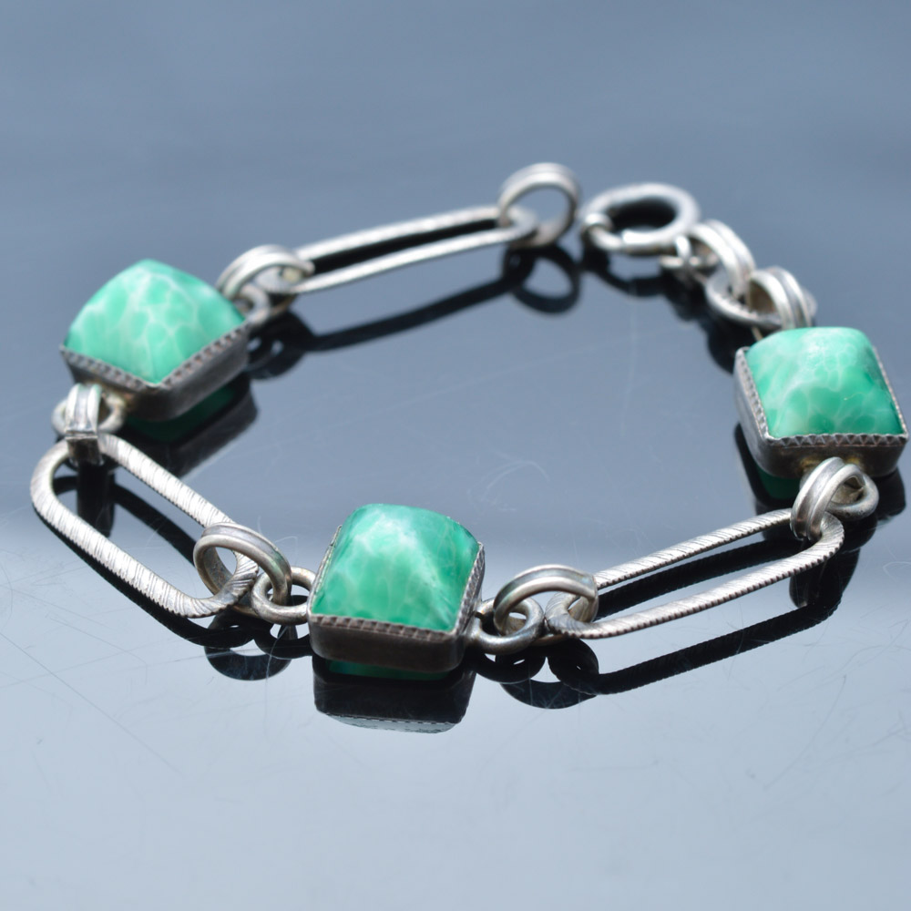 Sterling Silver and Imitation Jade Bracelet
